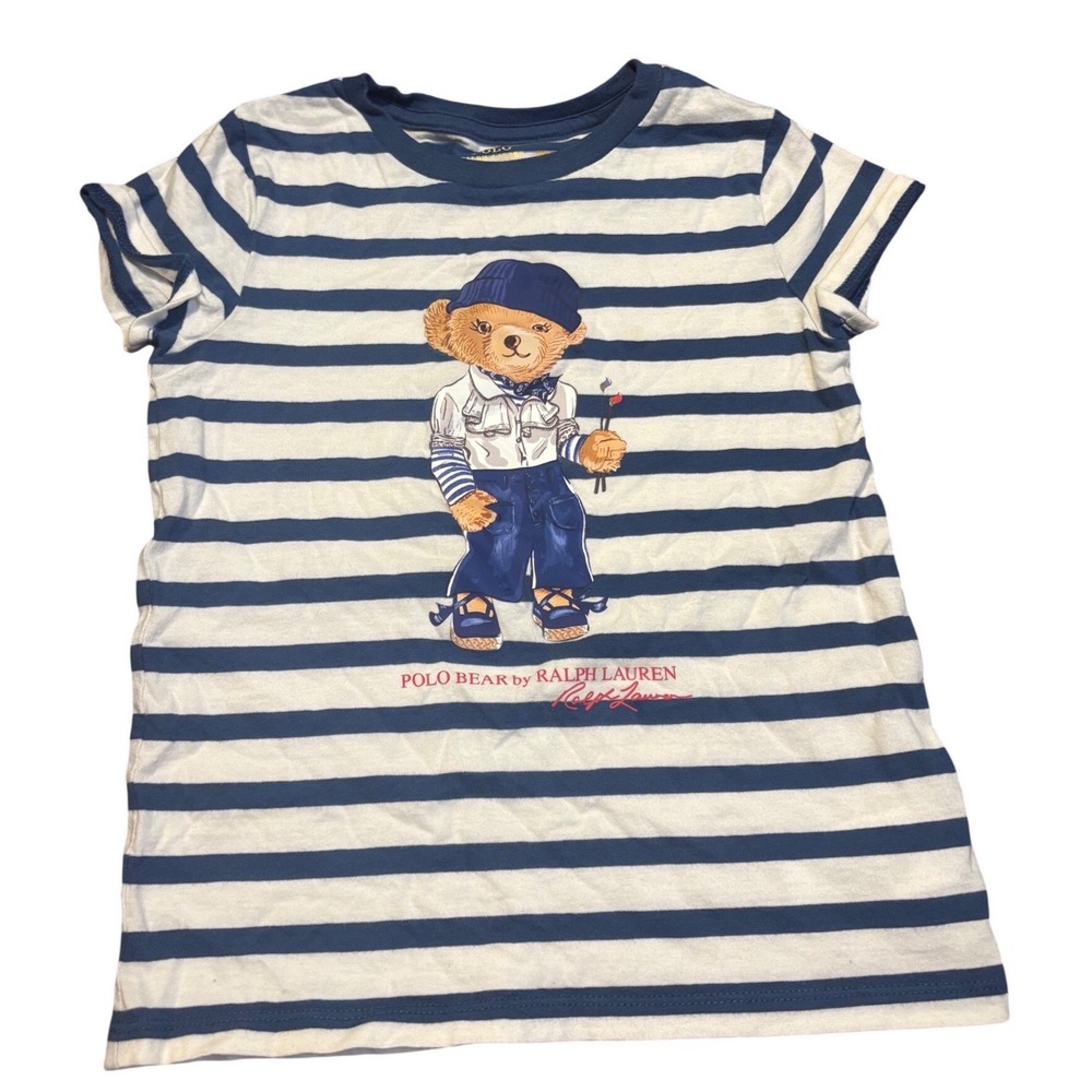Polo Ralph Lauren Kids Striped Polo Bear T-Shirt Navy White Size 6